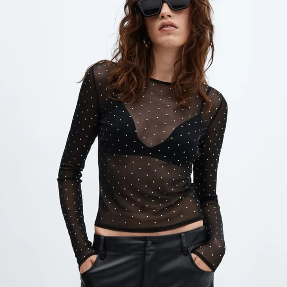 Free People Sz S Mesh Sheer Camisole Pullover Stretch Gold Dots Blouse Top - Picture 1 of 8